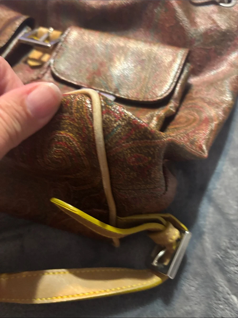 Etro Brown Paisley Drawstring Backpack with Tan Trim